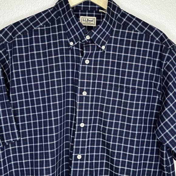 LL Bean Men’s Short Sleeve Cotton Plaid Shirt Large Tall EUC - Picture 6 of 11